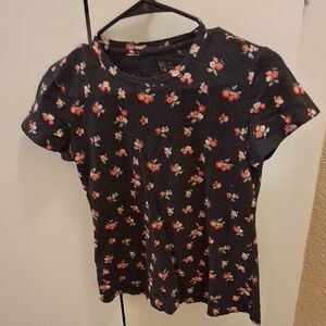 LC Lauren Conrad Black Floral Short Sleeve Top
